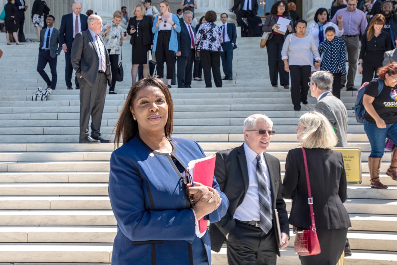 Attorney General James on steps of Supreme Court